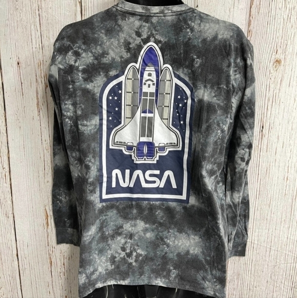 Hyper Space Men's Large L NASA Rocket Grey Tie Dye Long Sleeve Graphic T-Shirt - Picture 3 of 4